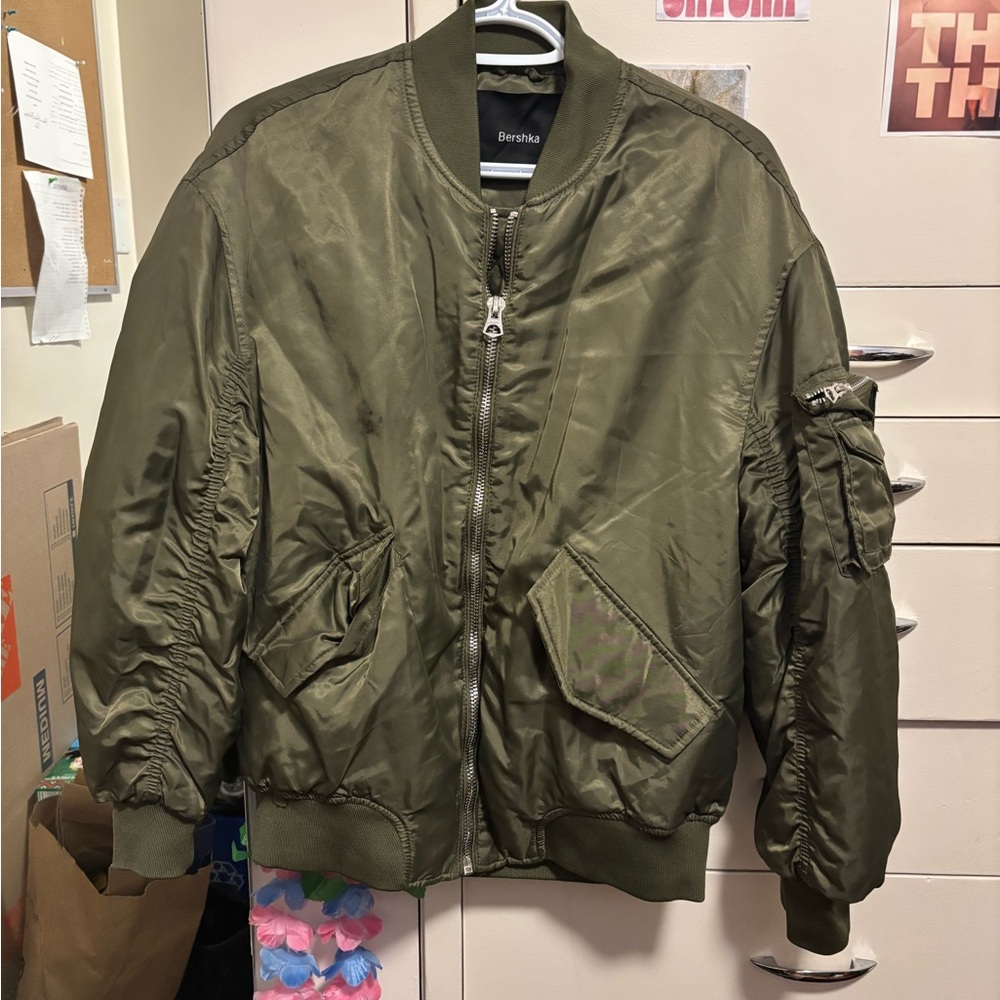 Bershka Olive Bomber Jacket -XS